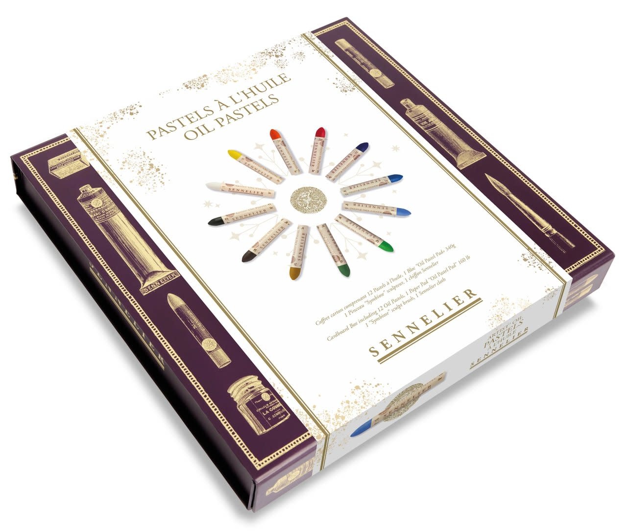 SENNELIER Coffret carton magnétique 12 pastels à l'huile + 1 bloc "Oil Pastel Pad" 340g + 1 pinceau Symbiose sculpteur + 1 chiffon
