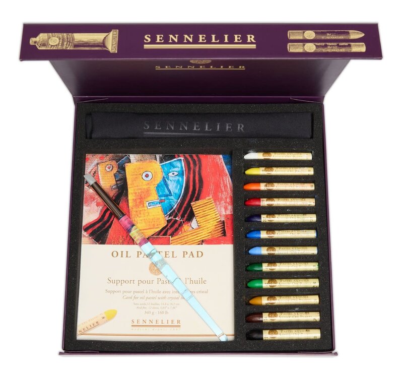 SENNELIER Coffret carton magnétique 12 pastels à l'huile + 1 bloc "Oil Pastel Pad" 340g + 1 pinceau Symbiose sculpteur + 1 chiffon