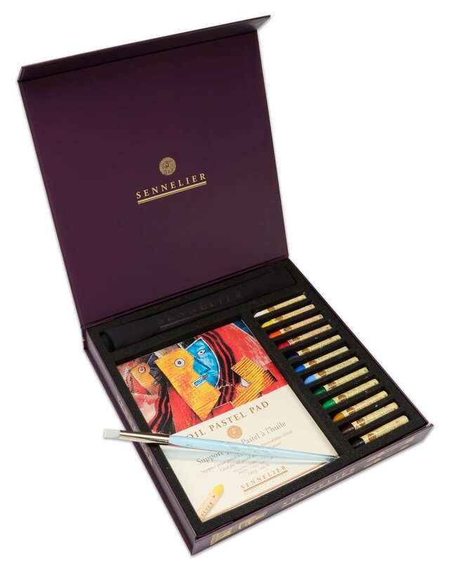 SENNELIER Coffret carton magnétique 12 pastels à l'huile + 1 bloc "Oil Pastel Pad" 340g + 1 pinceau Symbiose sculpteur + 1 chiffon