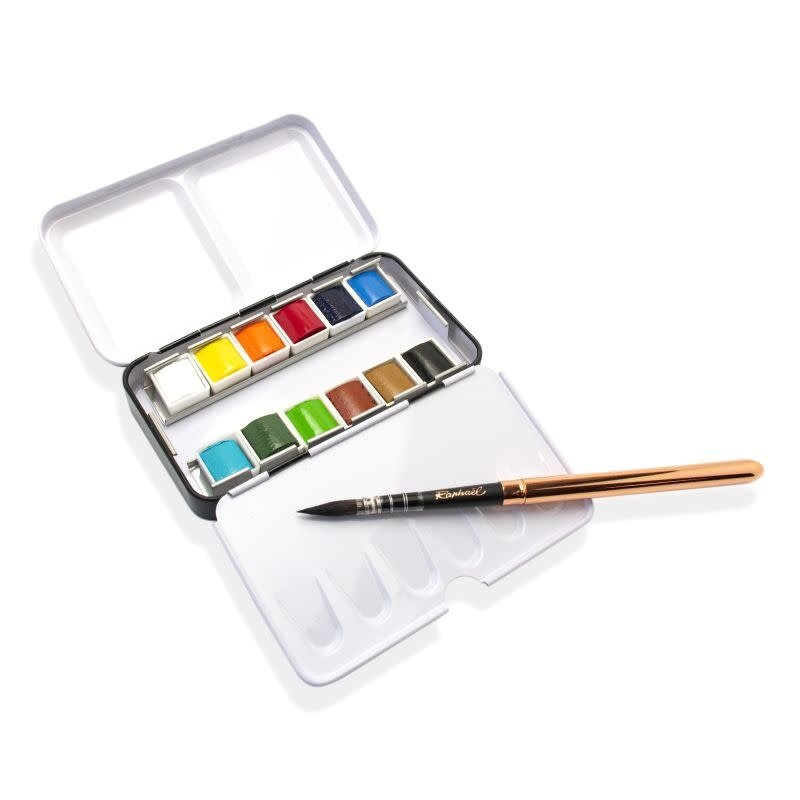 SENNELIER Boite métal aquarelle extra-fine de poche - 12 demi- godets Sélection Barnaba Salvador + 1 pinceau "le Voyageur"
