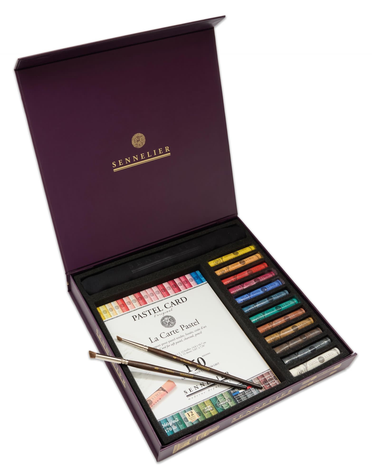 SENNELIER Coffret carton magnétique 12 pastels à l'écu + 1 bloc "Pastel Card" 6 x 2 nuances + 2 pinceaux Le Pastelliste + 1 chiffon Sennelier