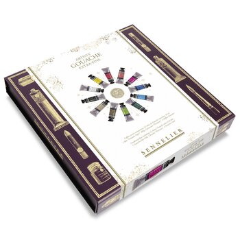 SENNELIER Coffret carton magnétique 12 tubes de Gouache extra-fine 10ml + 1 bloc "Gouache Pad" + 2 pinceaux Precision + 1 chiffon Sennelier