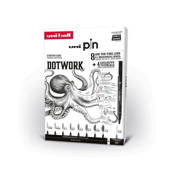 UNI-BALL Coffret Edition Dotwork (8 Feutres Uni Pin + 1 Shalaku S)