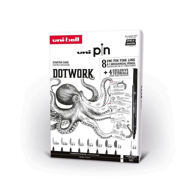 UNI-BALL Coffret Edition Dotwork (8 Feutres Uni Pin + 1 Shalaku S)