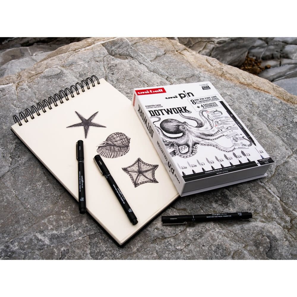 UNI-BALL Coffret Edition Dotwork (8 Feutres Uni Pin + 1 Shalaku S)