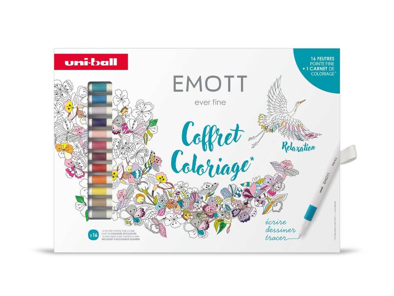 UNI-BALL Coffret Emott Art Therapie (16 Feutres + 1 Carnet Coloriage)