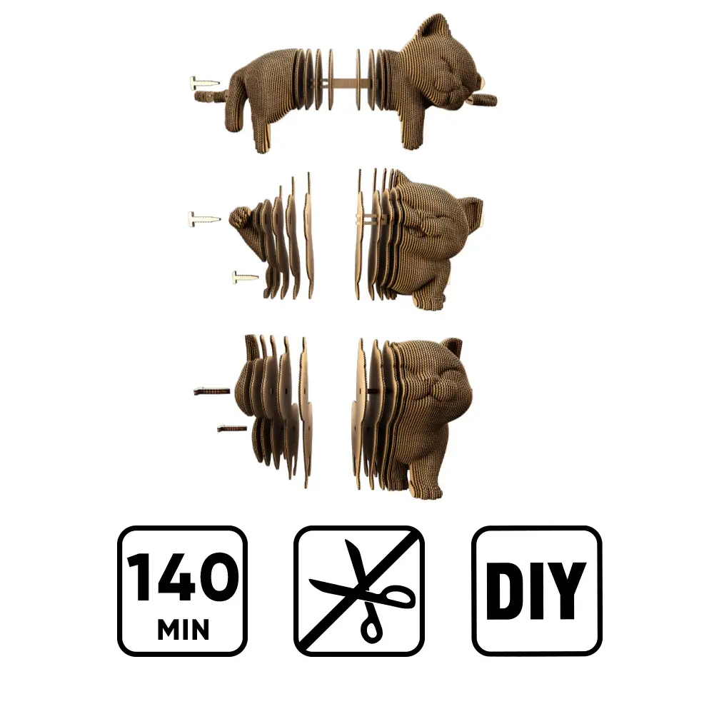 Cartonic Sculpture-Puzzle 3D - Trio de chatons