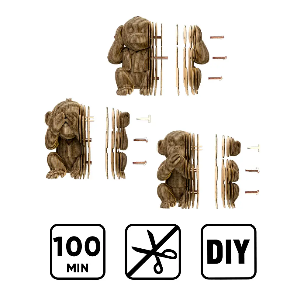 Cartonic Sculpture-Puzzle 3D - Trio Singes