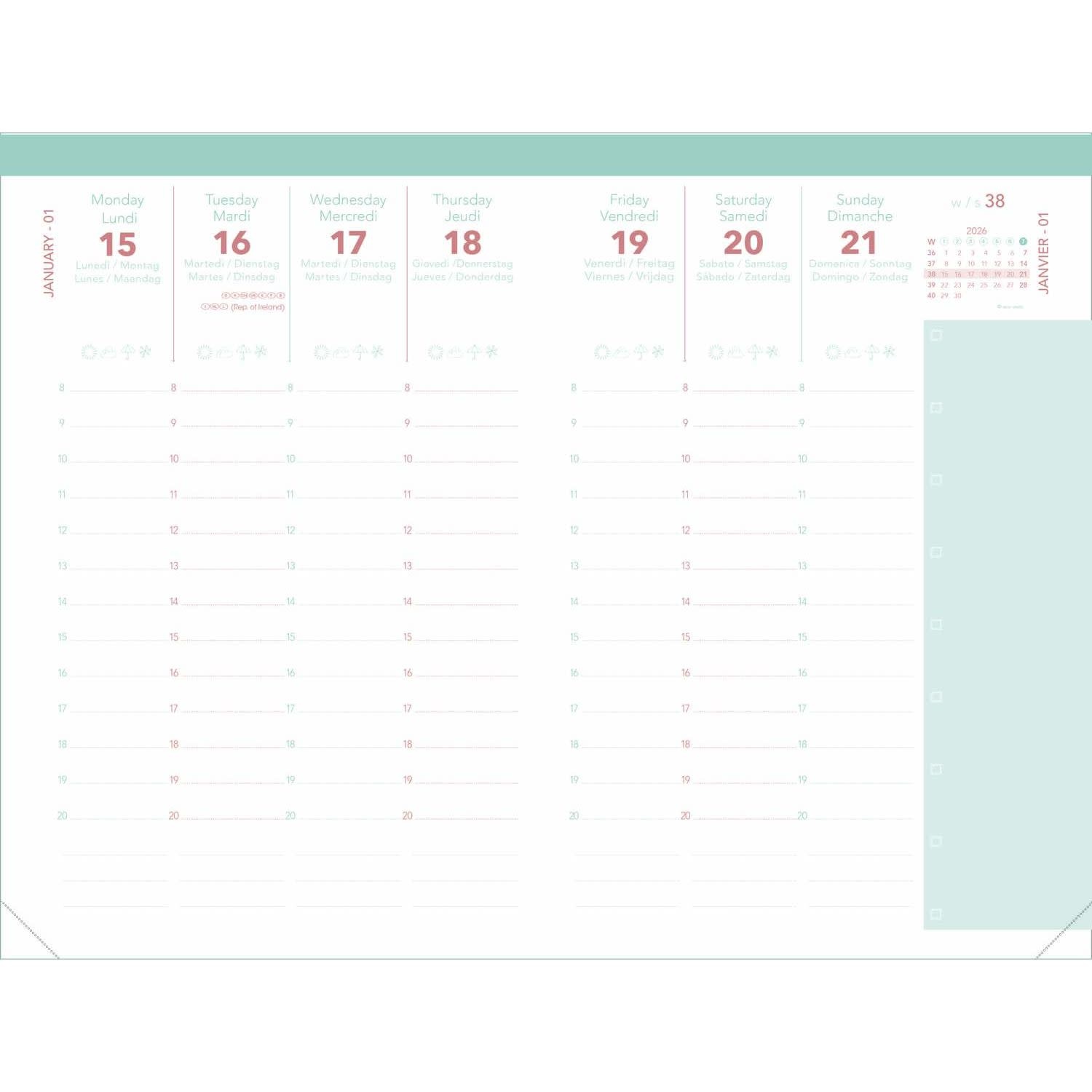 QUO VADIS Agenda civil Ministre semainier 16x24cm Color Ml Ella Rose Nacre