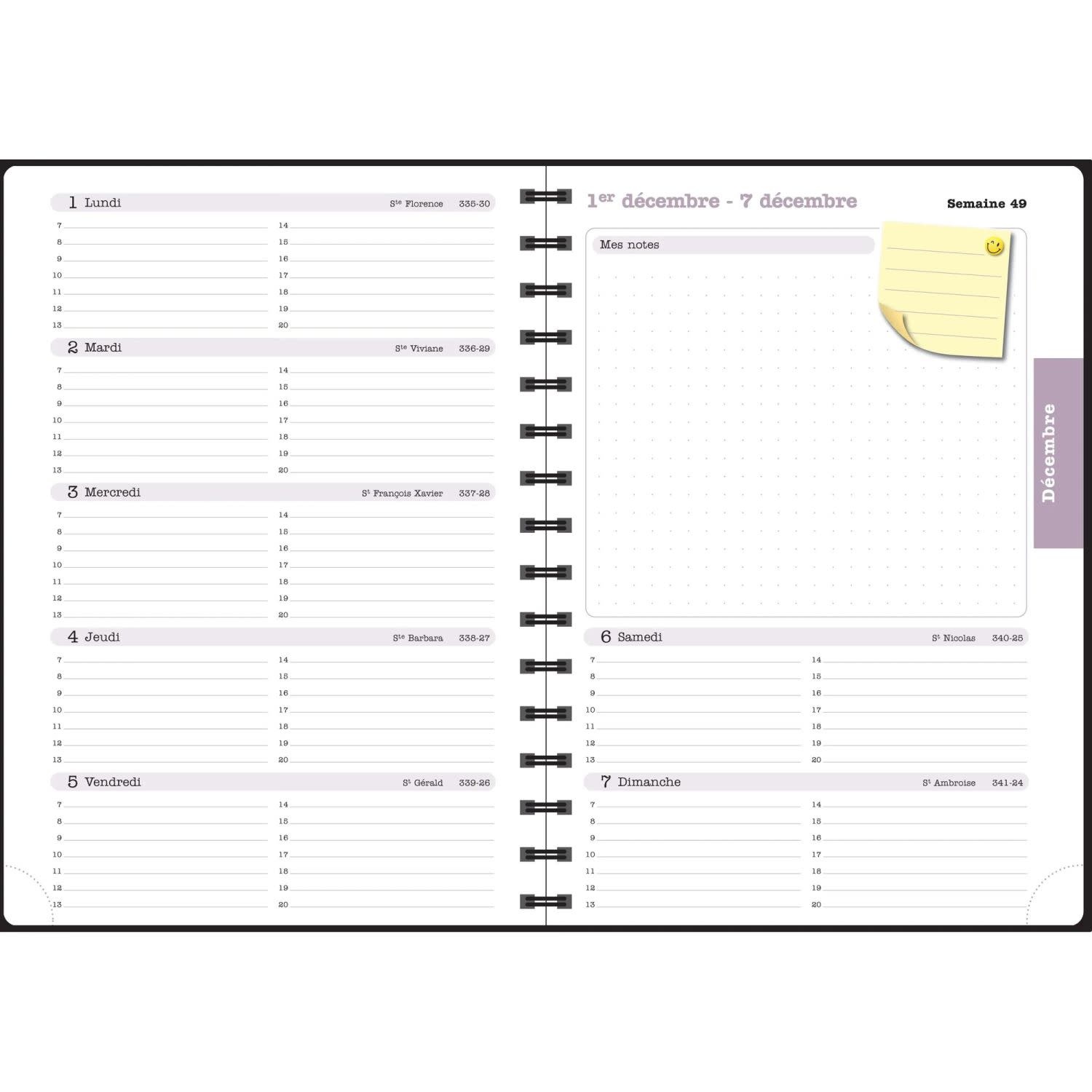 EXACOMPTA Agenda de bureau Lady 20S spiralé Sophie Adde Fleurs 15 x 21 cm Semainier Janvier à Décembre 2026