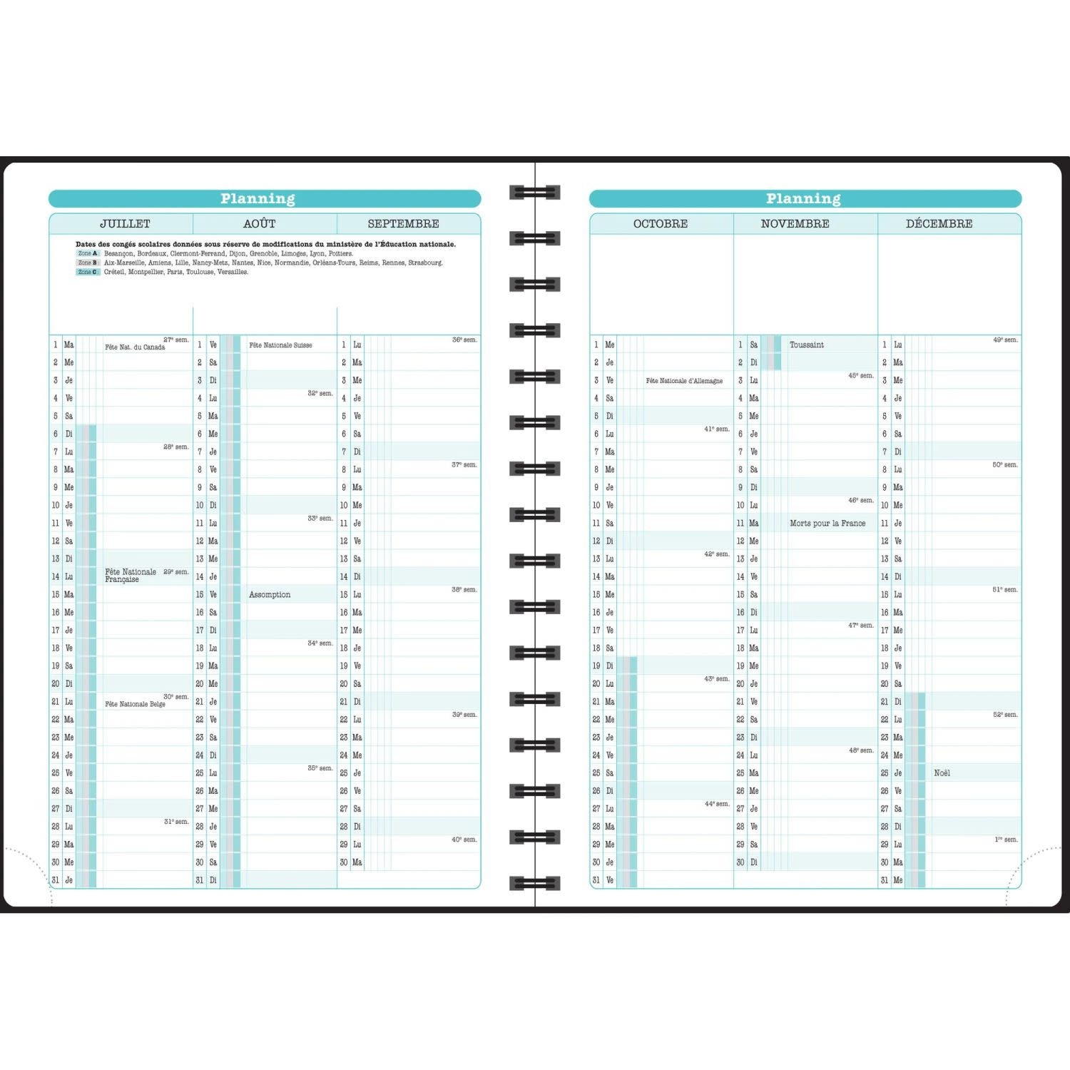 EXACOMPTA Agenda de bureau Lady 20S spiralé Sophie Adde Fleurs 15 x 21 cm Semainier Janvier à Décembre 2026