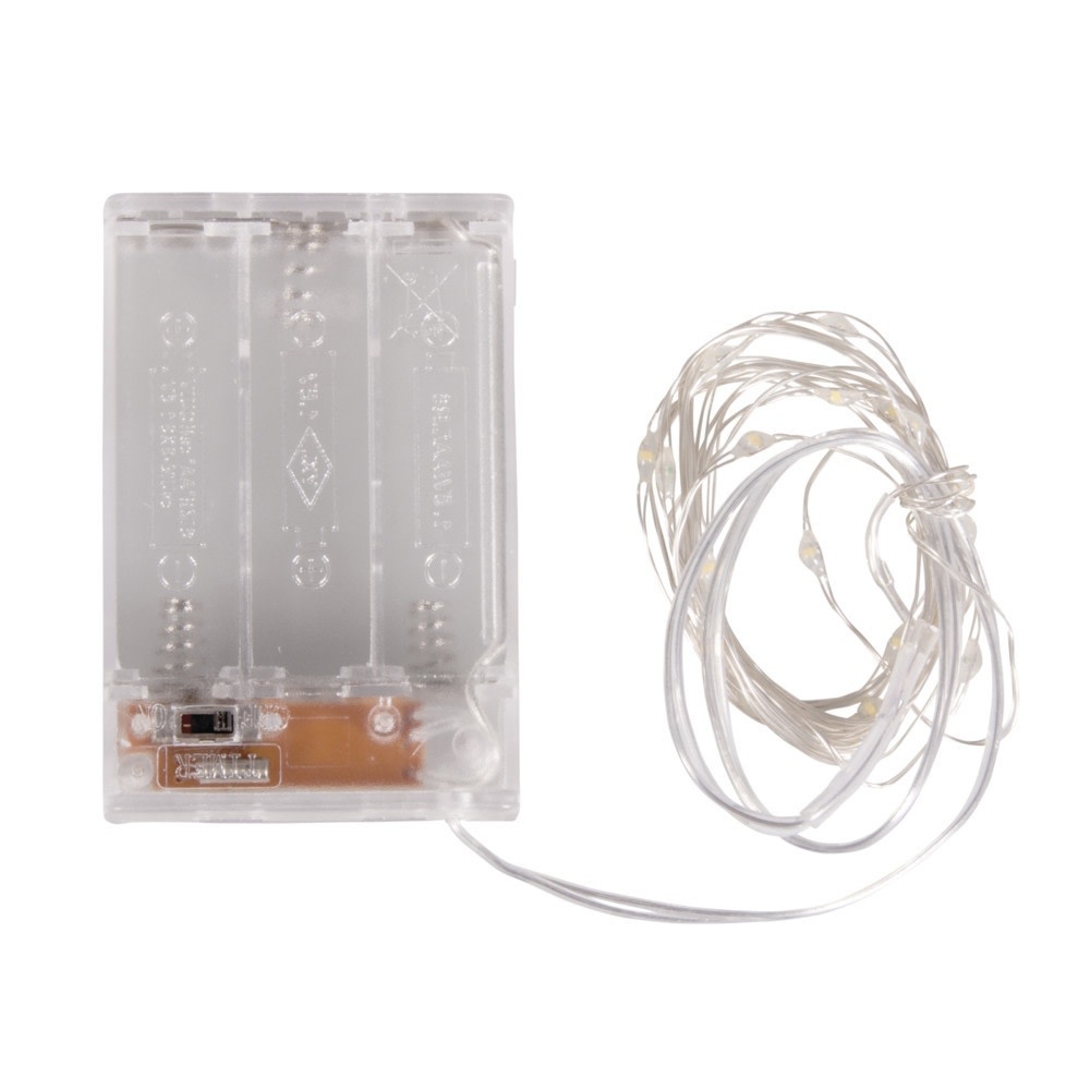 RAYHER Mini-chaîne lumin.LED av.fil/minuterie, jaune lumineux, 120cm, 10LED, à piles