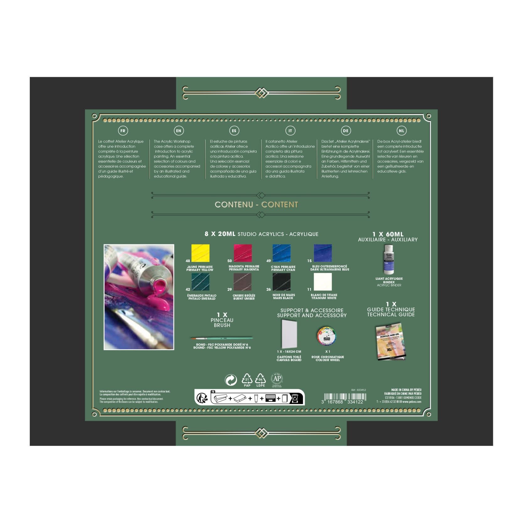 PEBEO Studio Acrylics Coffret Essentiel - Techniques De Base 8 x 20ml