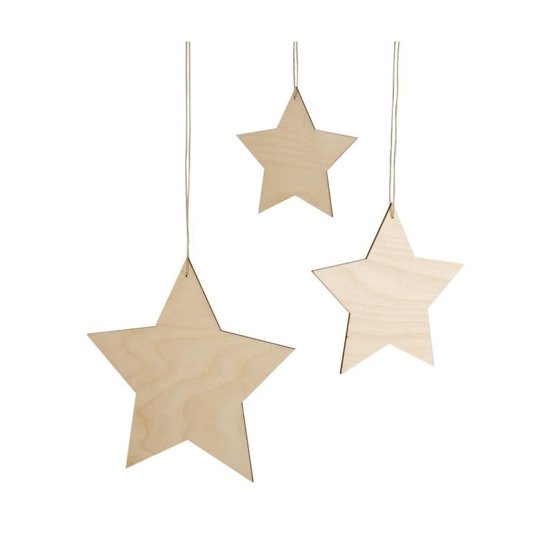 RAYHER Déco en bois Etoile, FSC Mix Credit, nature, 12+15+20cm ø, + ficelle, sct.-LS 3pces