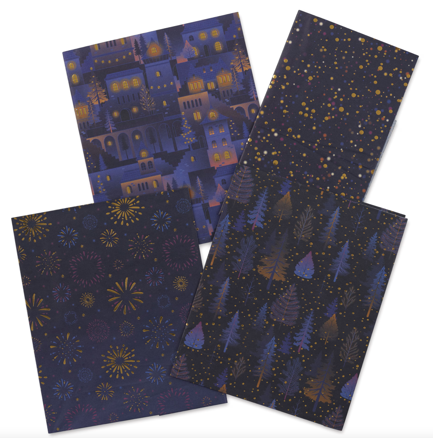 DECOPATCH Assort. 4 Papiers Foil Nuit De Noël 30x40cm