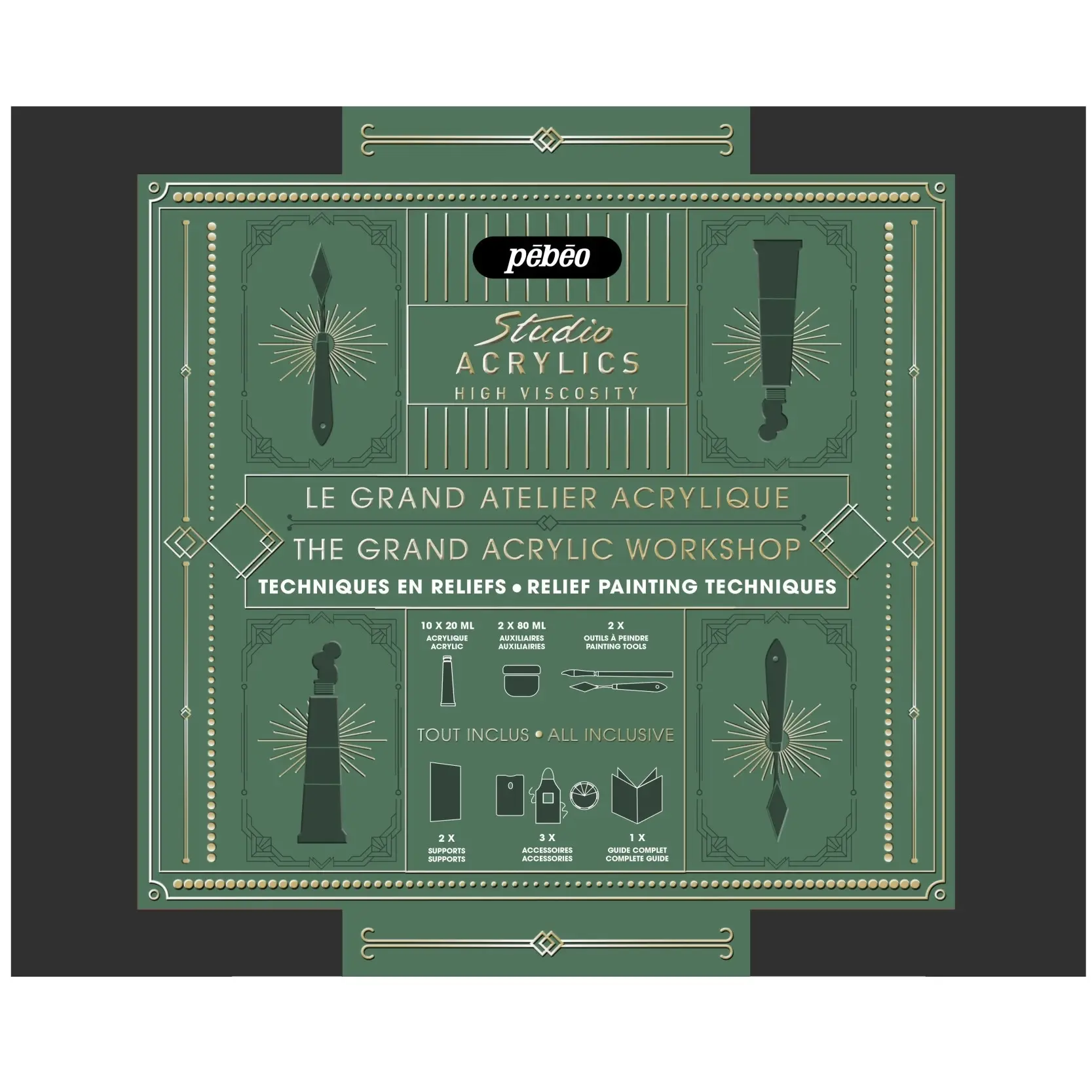 PEBEO Studio Acrylics Coffret Complet - Techniques En Relief 10x 20ml