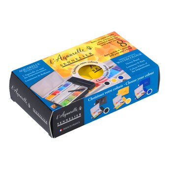SENNELIER Boite Émaillée Jaune Aquarelle Extra Fine 8 Demi Godets+ 1 Mini Pinceaux + Rserve D'Eau