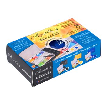 SENNELIER Boite Émaillée Bleu Aquarelle Extra Fine 8 Demi Godets+ 1 Mini Pinceaux + Réserve D'Eau