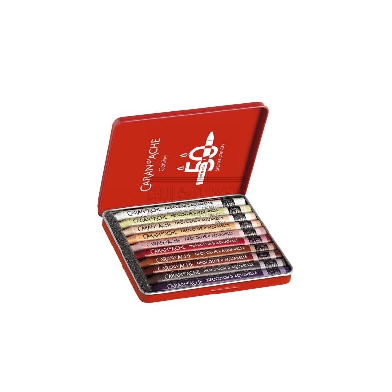 CARAN D'ACHE Neocolor™ II, 50 ans "Portrait", boîte métal de 10 couleurs