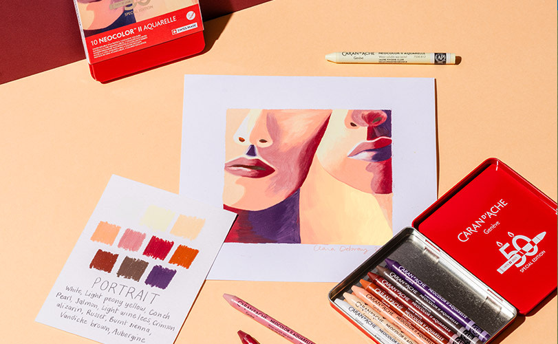 CARAN D'ACHE Neocolor™ II, 50 ans "Portrait", boîte métal de 10 couleurs