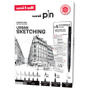 UNI-BALL Coffret Edition Urban Sketching (8 Feutres Uni Pin + 1 Shalaku S)
