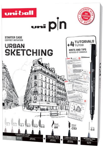 UNI-BALL Coffret Edition Urban Sketching (8 Feutres Uni Pin + 1 Shalaku S)