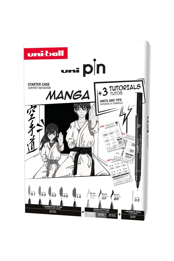 UNI-BALL Coffret Edition Manga (8 Feutres Uni Pin + 1 Shalaku S)