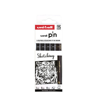 UNI-BALL Pochette Pf 5 Feutres Pin Calibres Noir Uni Ball 0.4 0.9 1.2 Br Efbr500