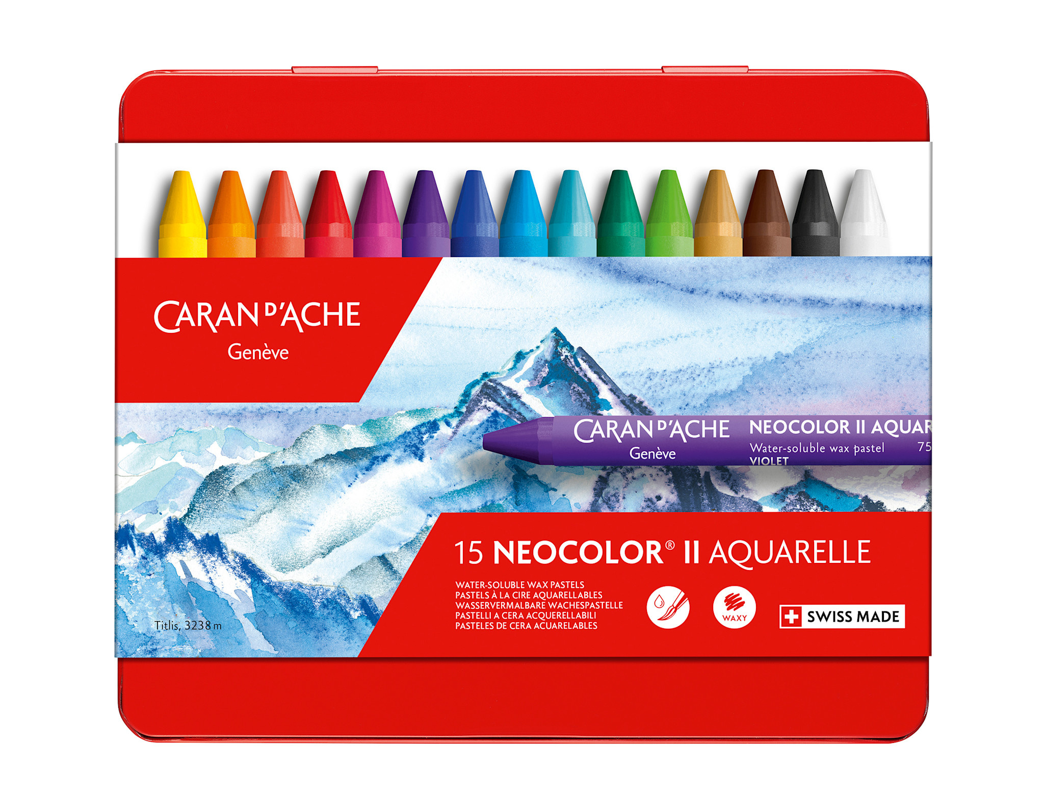 CARAN D'ACHE Pastels NEOCOLOR® II Boîte métal de 15 couleurs assorties