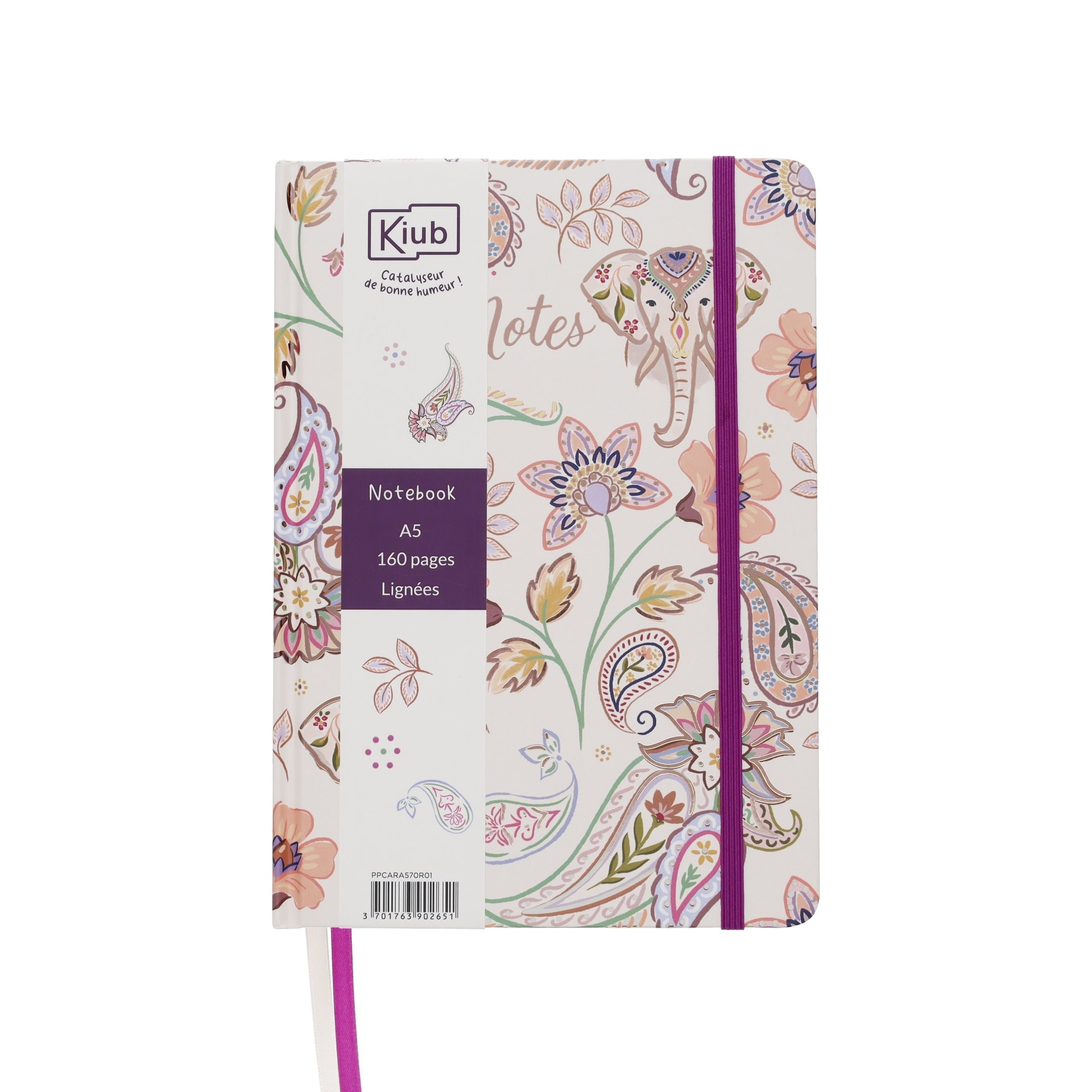 KIUB Nb Ligné A5 100g 160p Dos Collé Cousu Esprit Cachemire 21.4x15.2cm