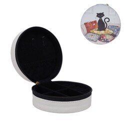 KIUB Boite A Bijoux Gm Ronde Bug Art Chat Et Coussins  9.5x9.5x4.5cm