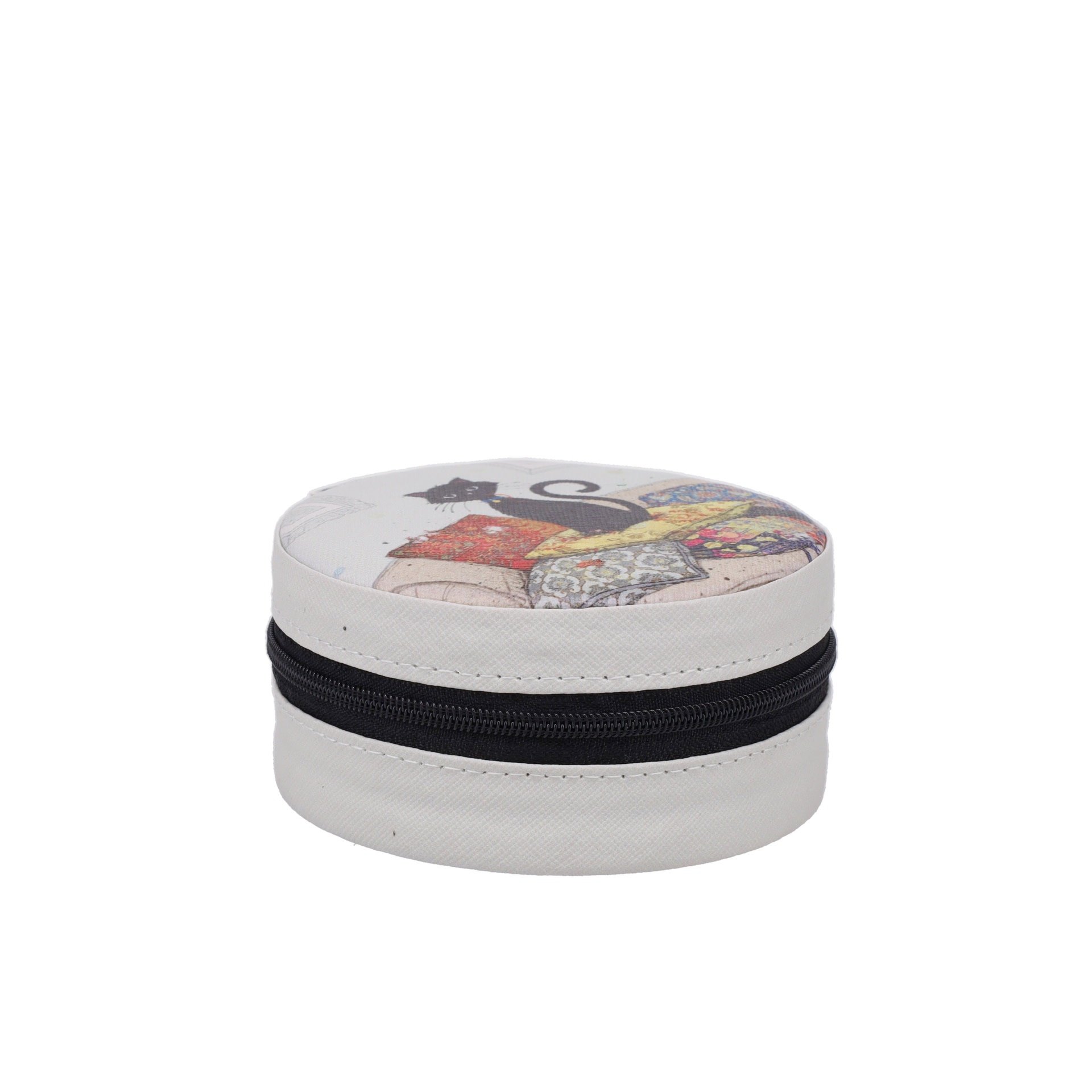 KIUB Boite A Bijoux Gm Ronde Bug Art Chat Et Coussins  9.5x9.5x4.5cm