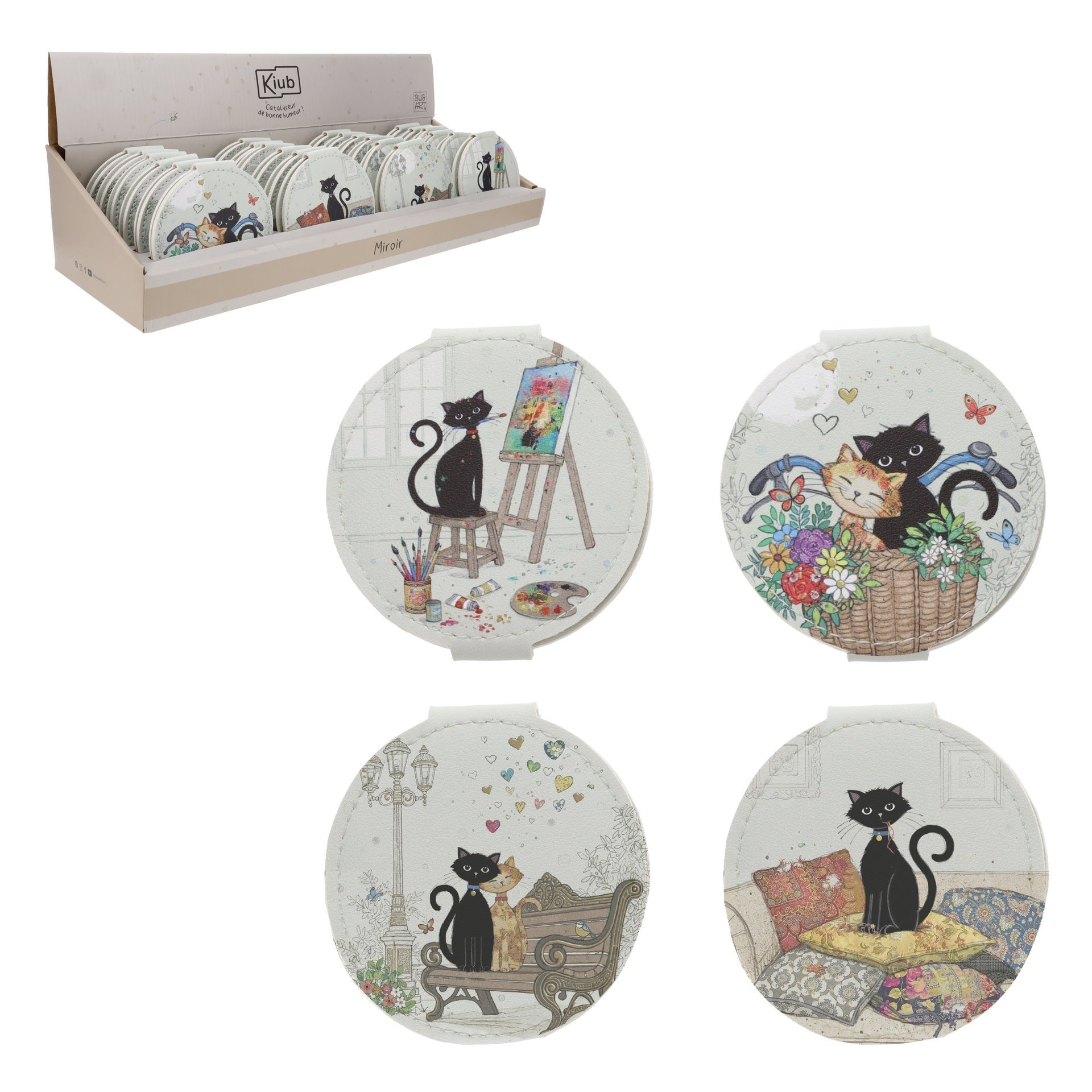 KIUB Miroir Rond Avec Pression Bug Art Chats vendu à l'unité Modèles aléatoires ∅ 7cm