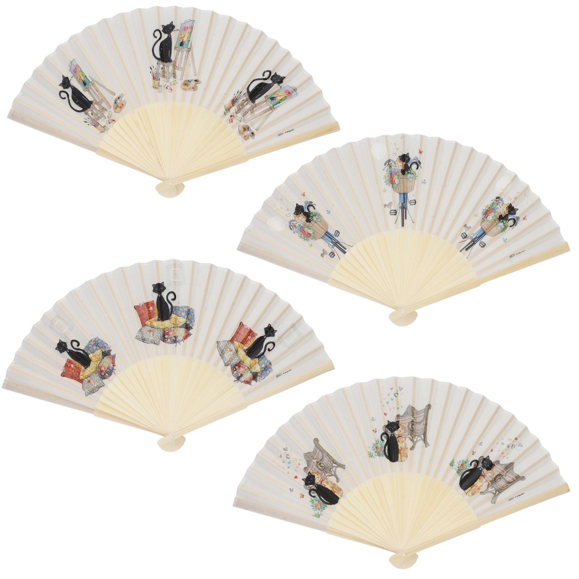 KIUB Eventail Bambou Bug Art Chats vendu à l'unité Modèles aléatoires