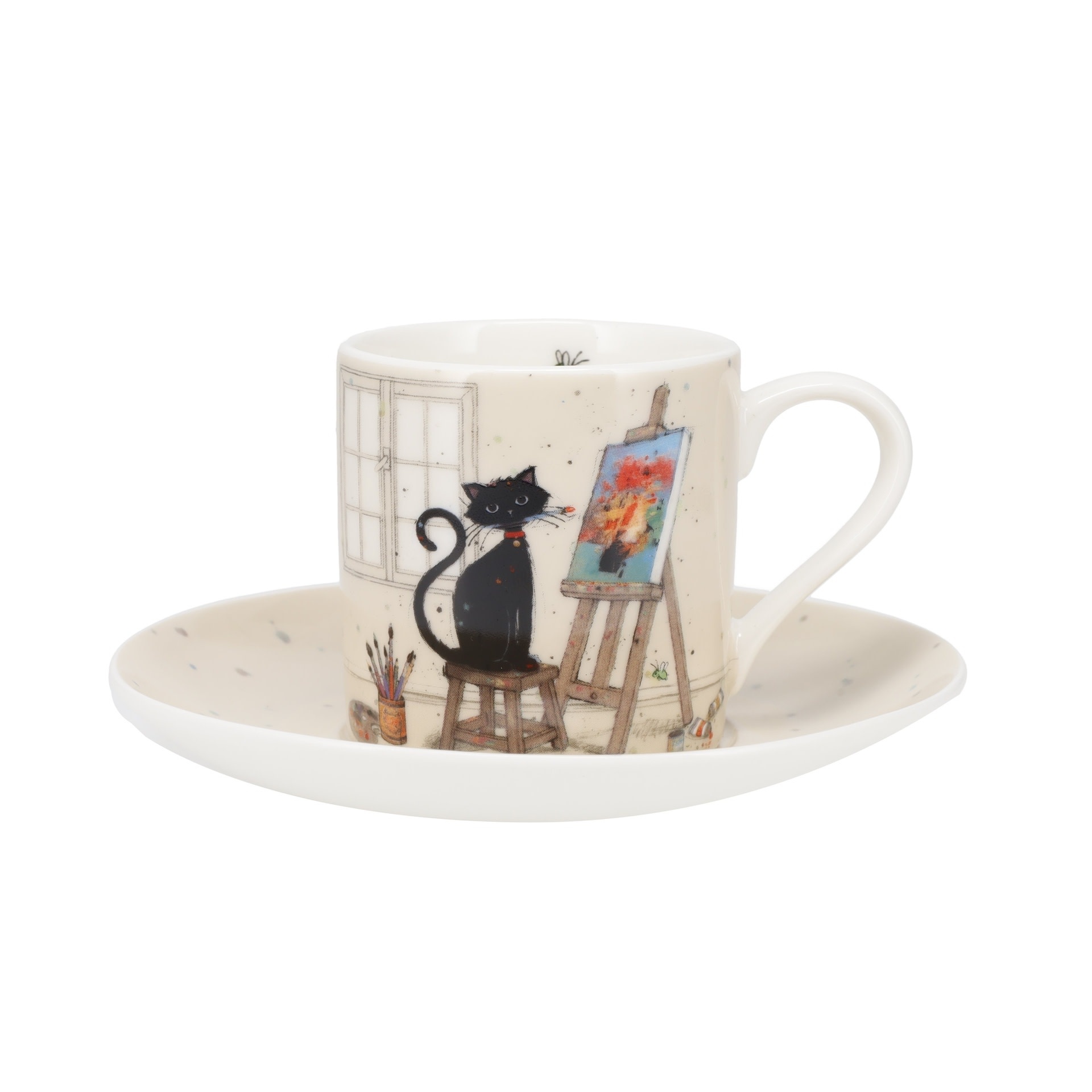 KIUB Coffret Duo Tasses Cafe Et Soucoupes Bug Art Chats