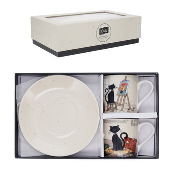 KIUB Coffret Duo Tasses Cafe Et Soucoupes Bug Art Chats