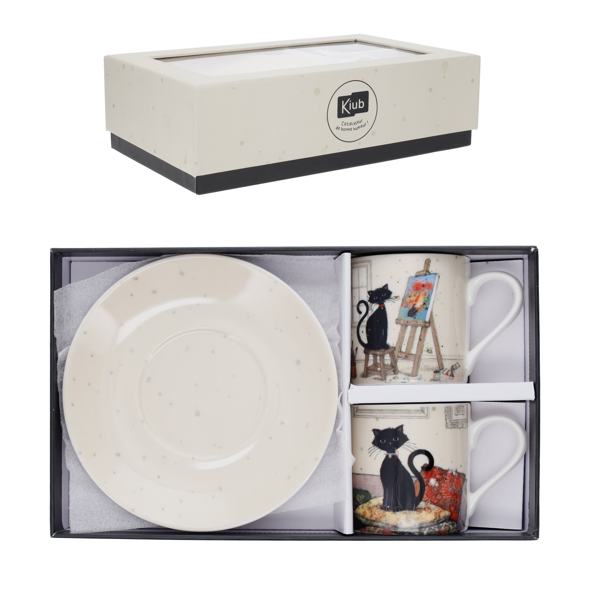 KIUB Coffret Duo Tasses Cafe Et Soucoupes Bug Art Chats