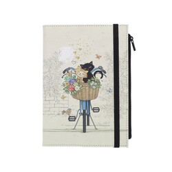 KIUB Nb Ligné A5 avec Pochette Pu Recycle Bug Art Chats Velo 15.2x21.2cm