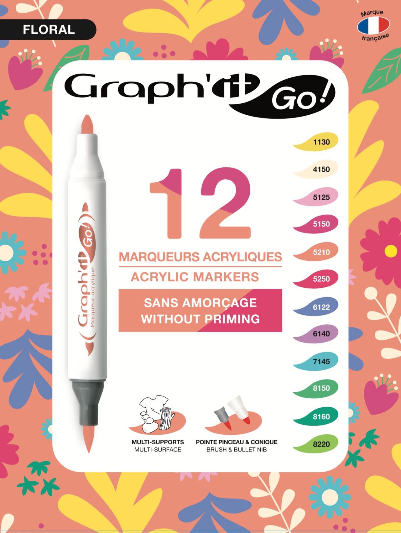 GRAPH'IT Go Set De 12 Marqueurs Acrylique - Floral