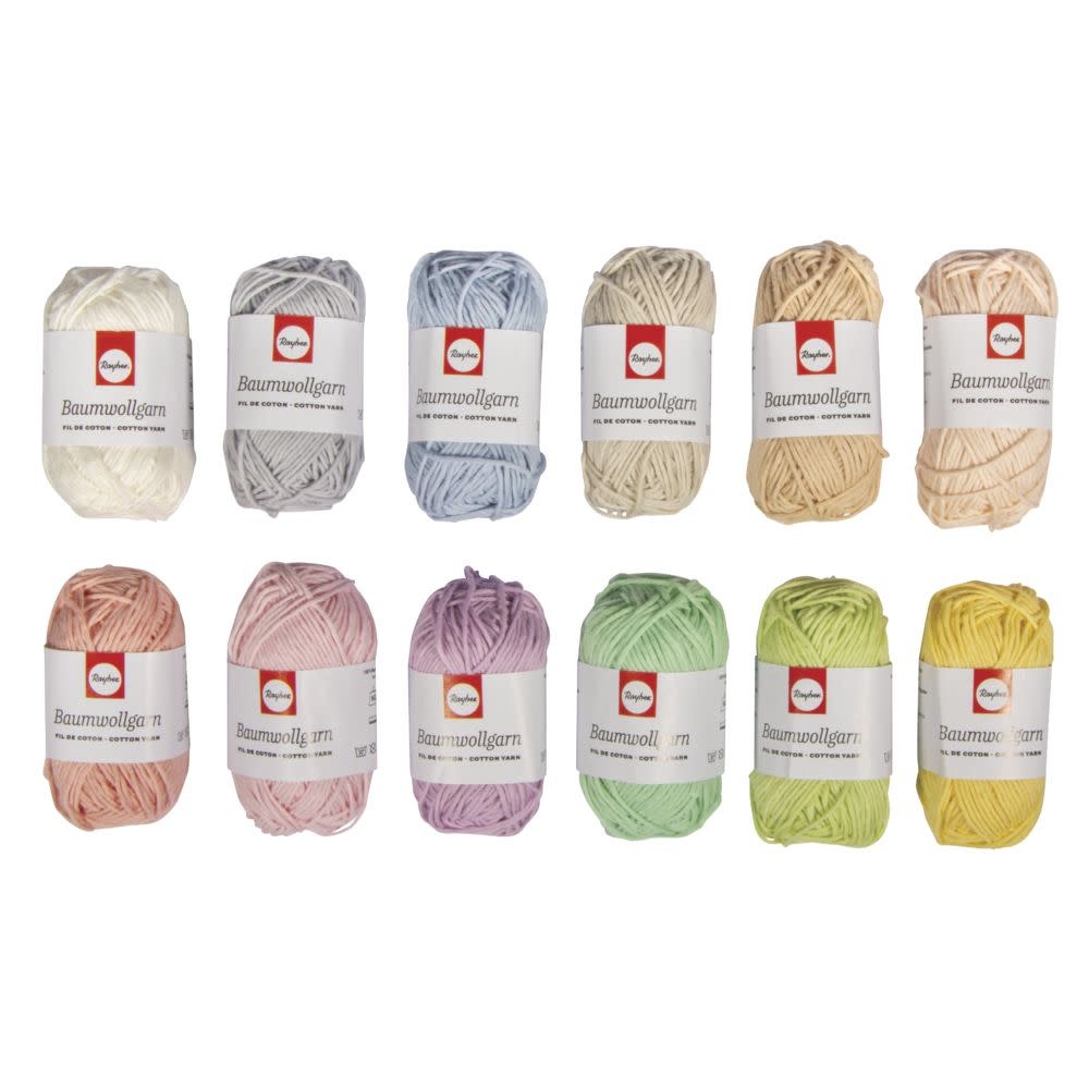 RAYHER Mélange De Fils De Coton, Pastel, Mini-Pelotes À 20G Assorties,Boîte12Pces