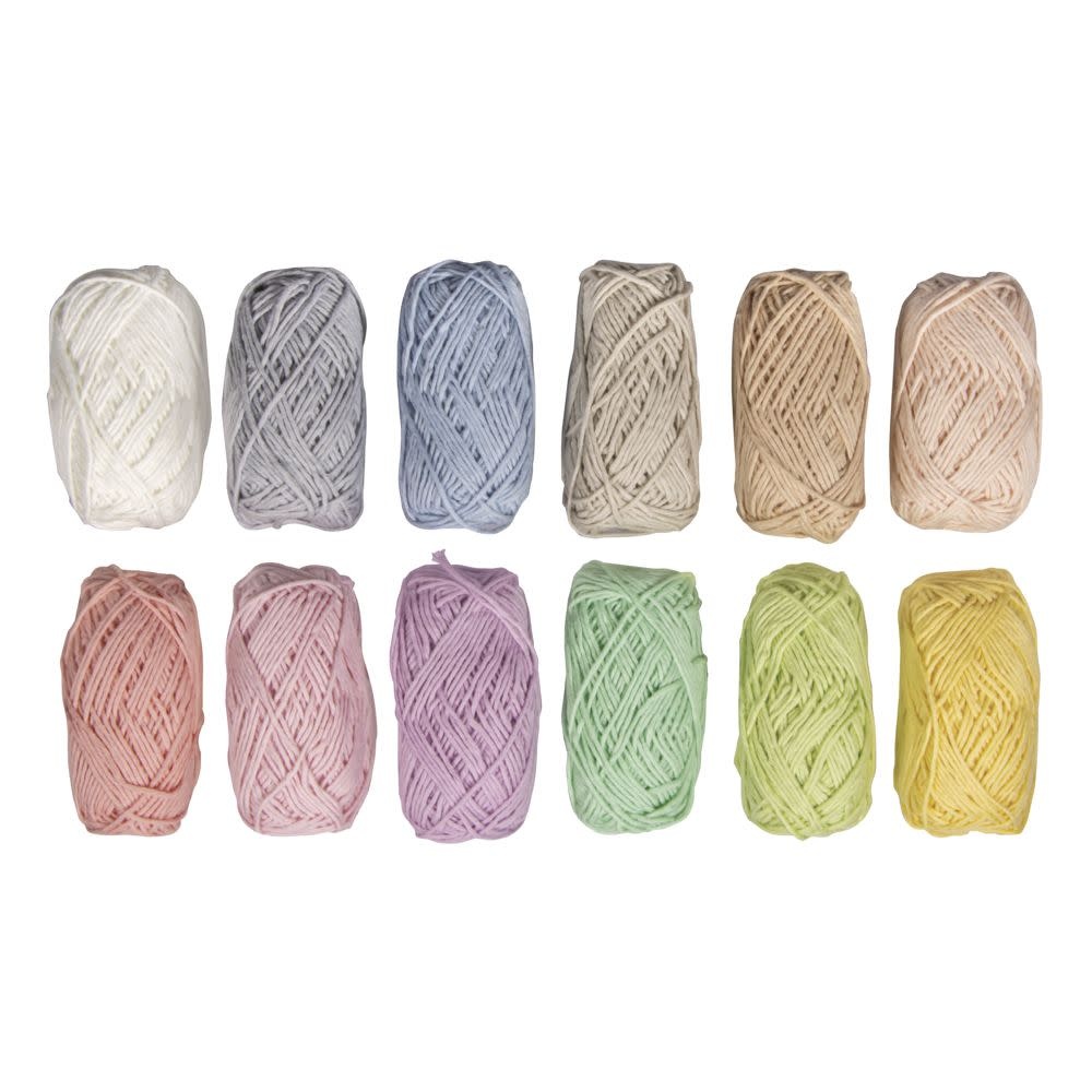 RAYHER Mélange De Fils De Coton, Pastel, Mini-Pelotes À 20G Assorties,Boîte12Pces