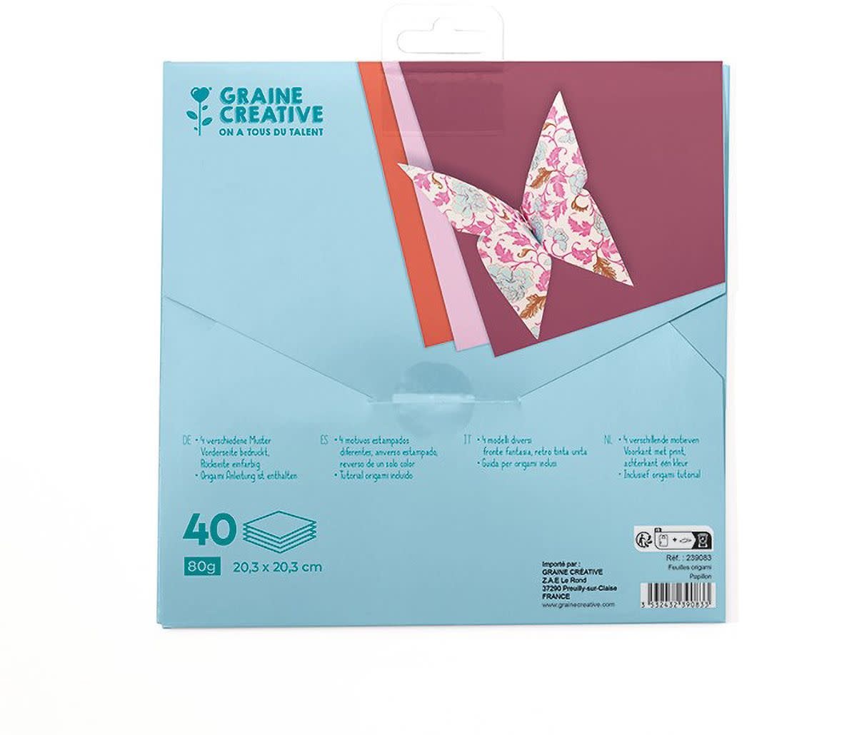 GRAINE CREATIVE Pochette De 40 Feuilles Pastel Origami 20*20 - Papillon