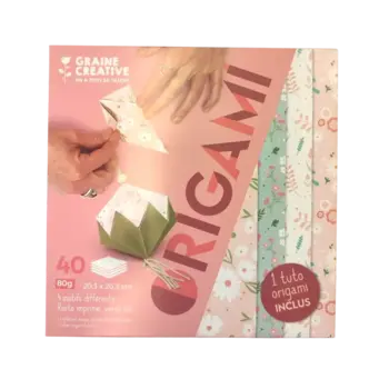 GRAINE CREATIVE Pochette De 40 Feuilles Fleuri Pastel Origami 20*20