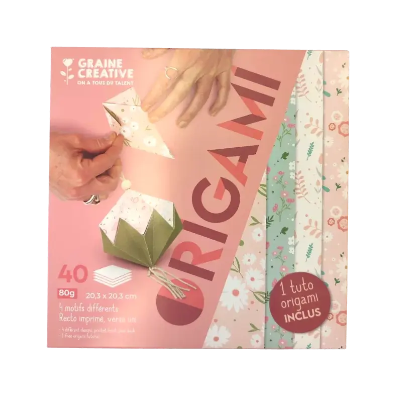 GRAINE CREATIVE Pochette De 40 Feuilles Fleuri Pastel Origami 20*20