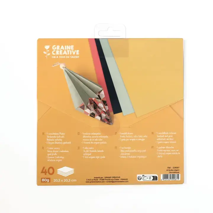 GRAINE CREATIVE Pochette De 40 Feuilles Géometrique Origami 20*20