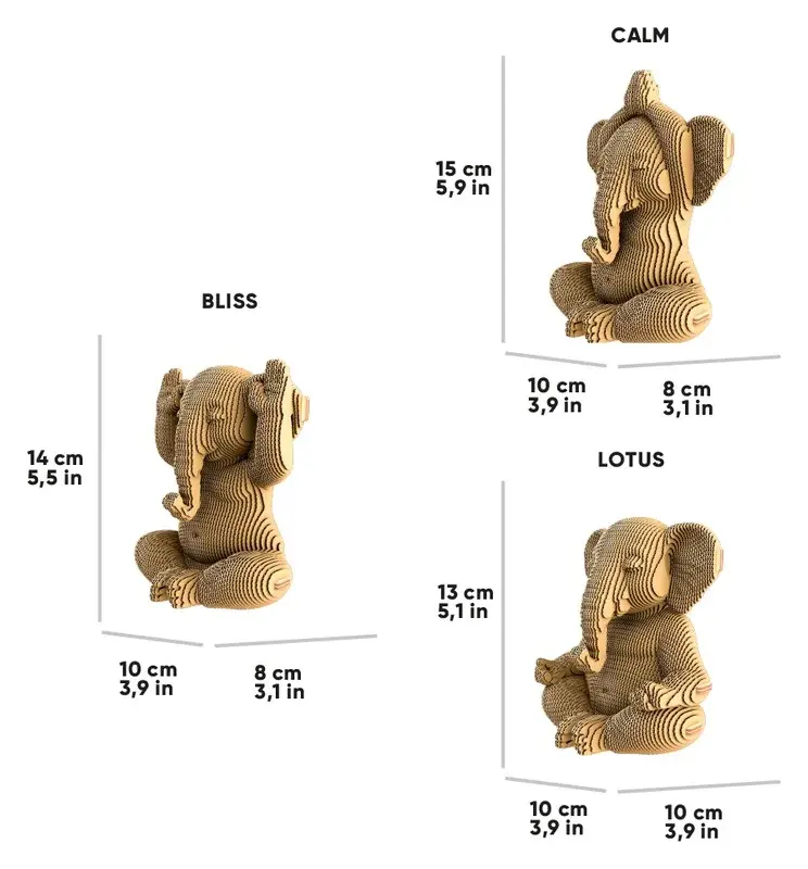 Cartonic Sculpture-Puzzle 3D - Trio d’éléphants zen