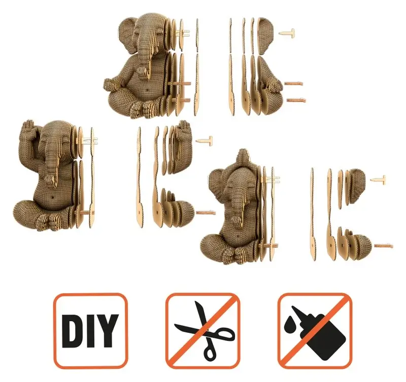 Cartonic Sculpture-Puzzle 3D - Trio d’éléphants zen