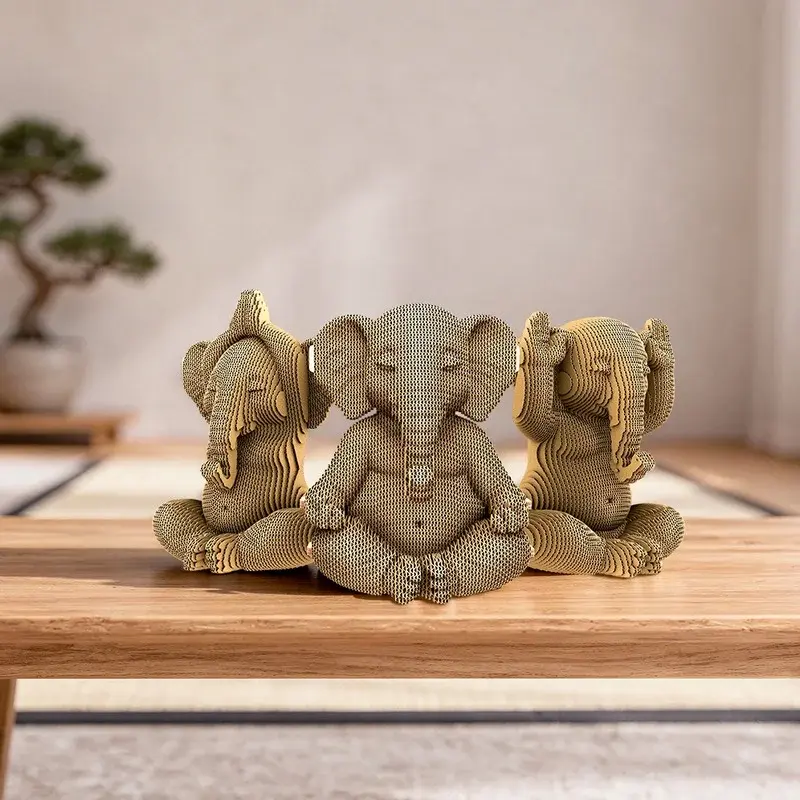 Cartonic Sculpture-Puzzle 3D - Trio d’éléphants zen