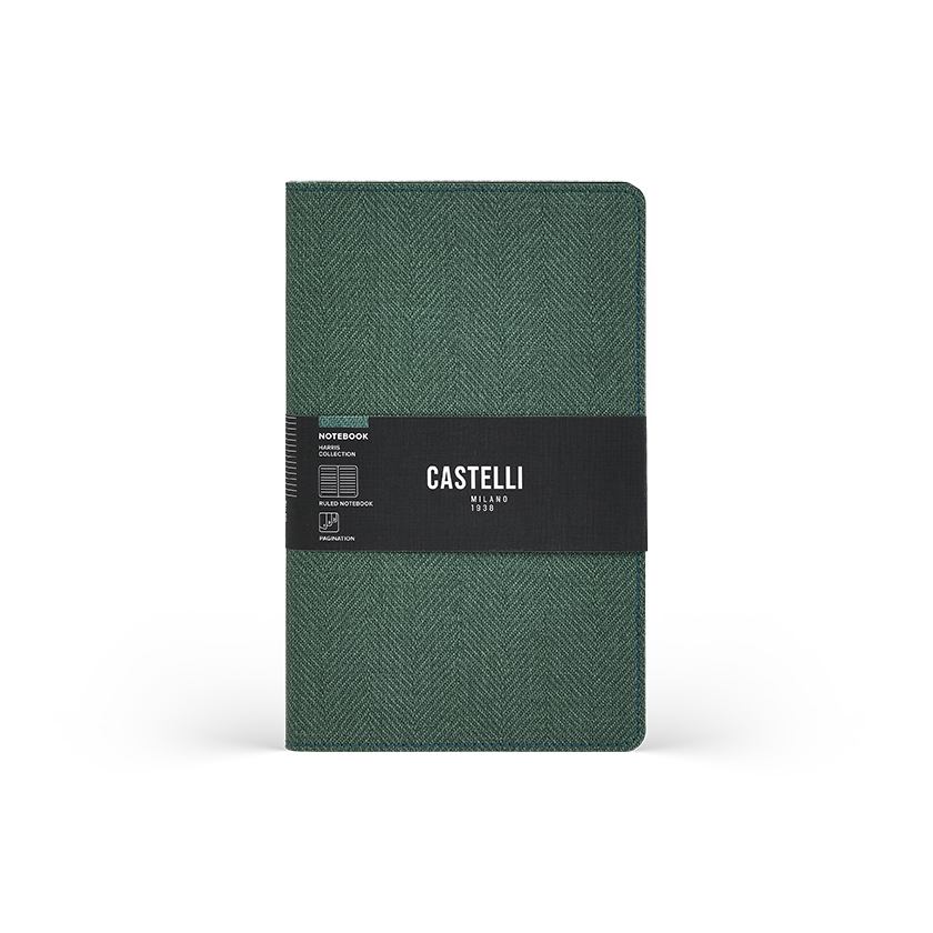 CASTELLI Notebook Softcover Pocket Ruled Harris Forest Green - 9x14