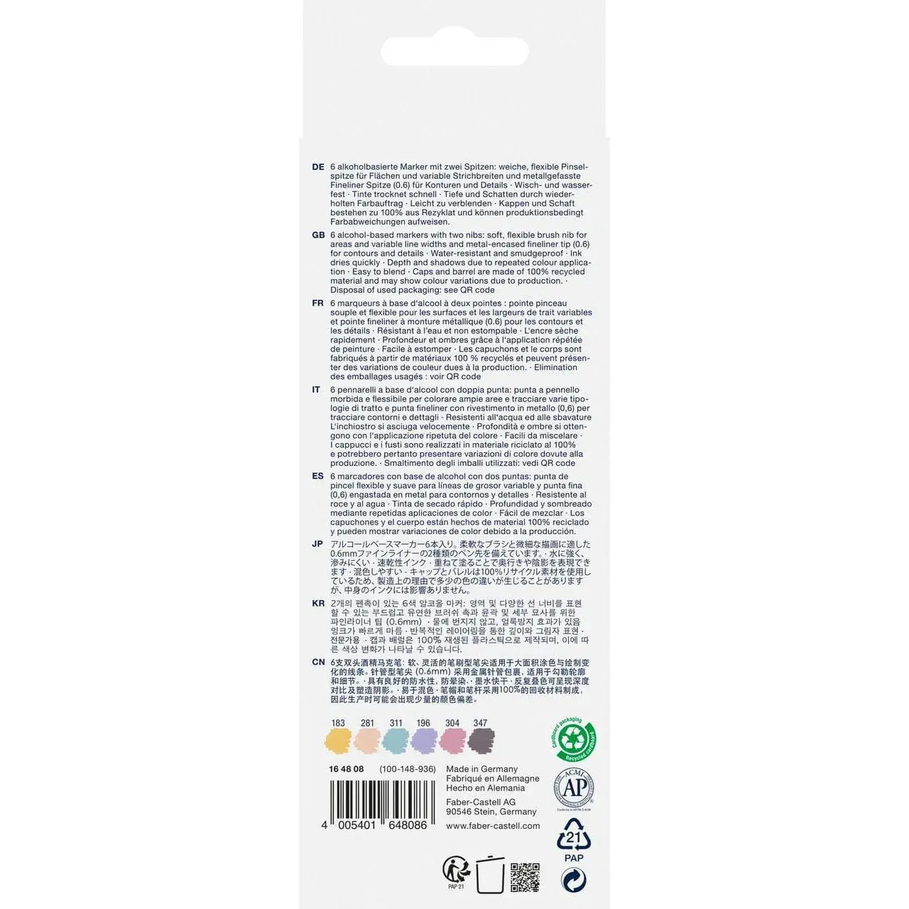 FABER CASTELL Goldfaber Sketch Marker boîte de 6, Fashion